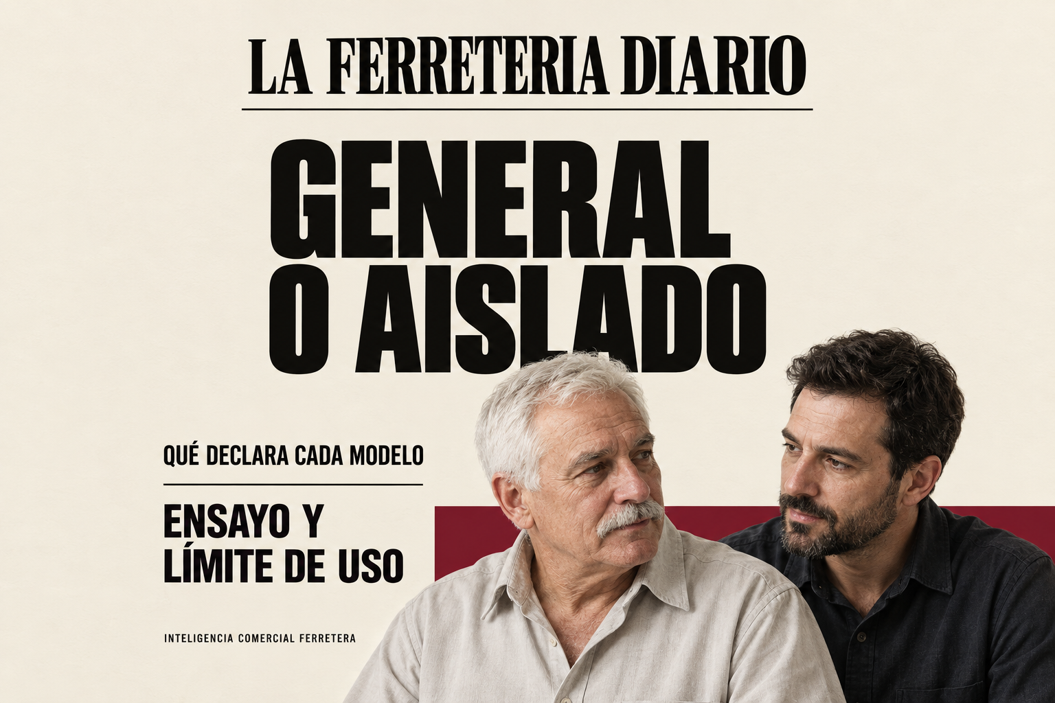 Portada editorial con dos hombres en blanco y negro y el título «General o aislado», sobre modelos y límites de herramientas manuales.