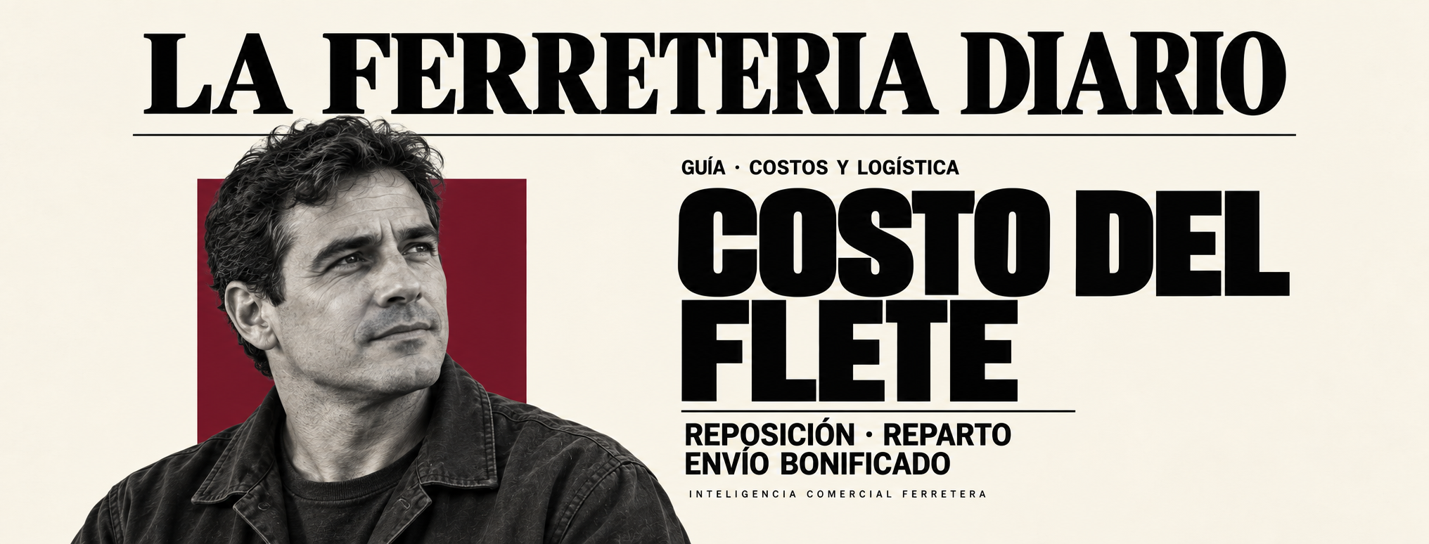 «Costo del flete», con un retrato masculino en blanco y negro y las llamadas «Reposición · Reparto» y «Envío bonificado».